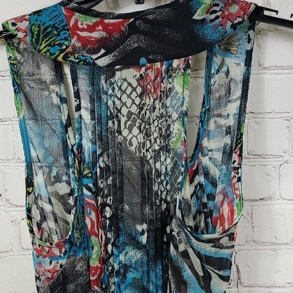 American Rag Mixed Animal Print Sheer Chiffon Pleated Top XS Sleeveless Blouse - Picture 11 of 12